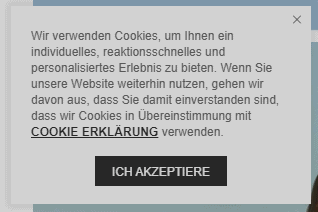 Ein Beispiel für ein Cookie-Banner mit der Schaltfläche "Ich akzeptiere"