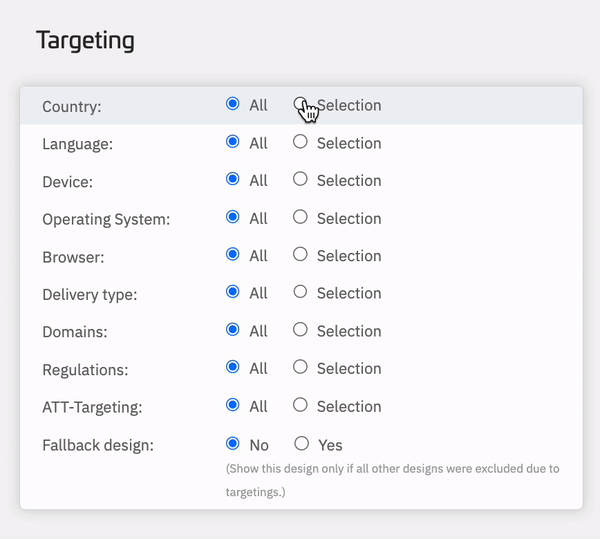 ein Screenshot des Einstellungsbereichs für Targeting einer Website