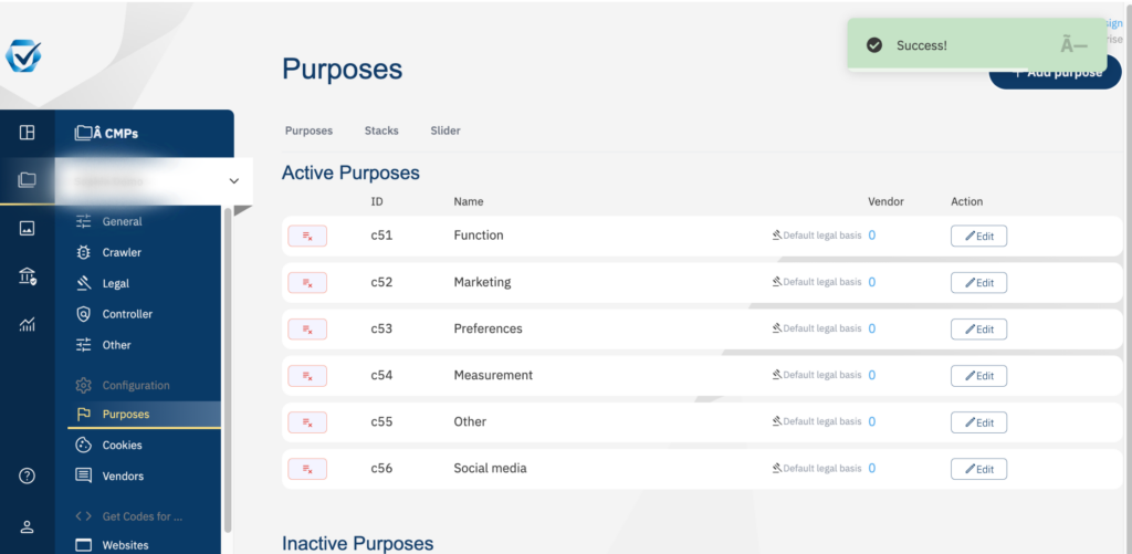 a screenshot of the consentmanager dashboard