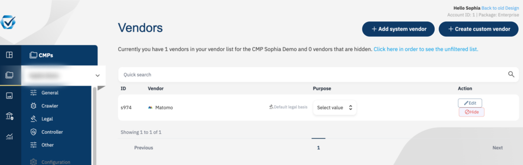 a screenshot of the consentmanager dashboard