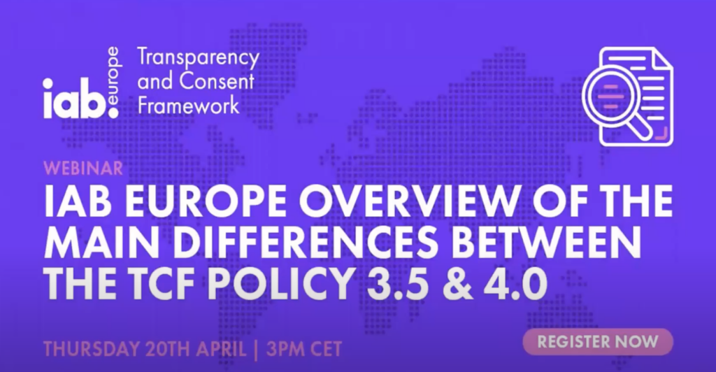 a purple background with the text iab europe Overview of the main differences between the Policy 3.5 and 4.0