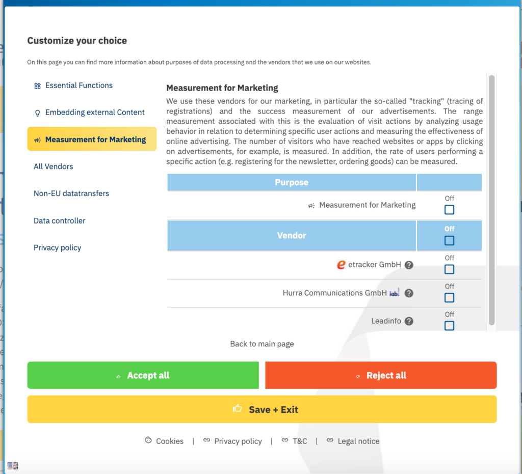 a screenshot of the consentmanagers cookie banner
to increase the opt-in rate