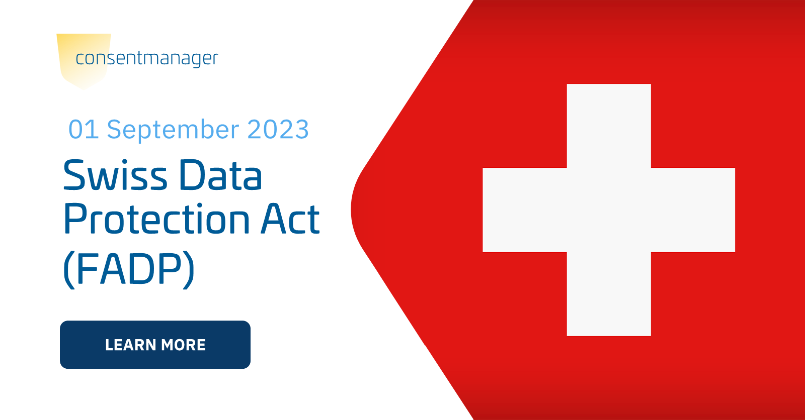 Caption: a Swiss flag with the words Swiss Data Protection Act  