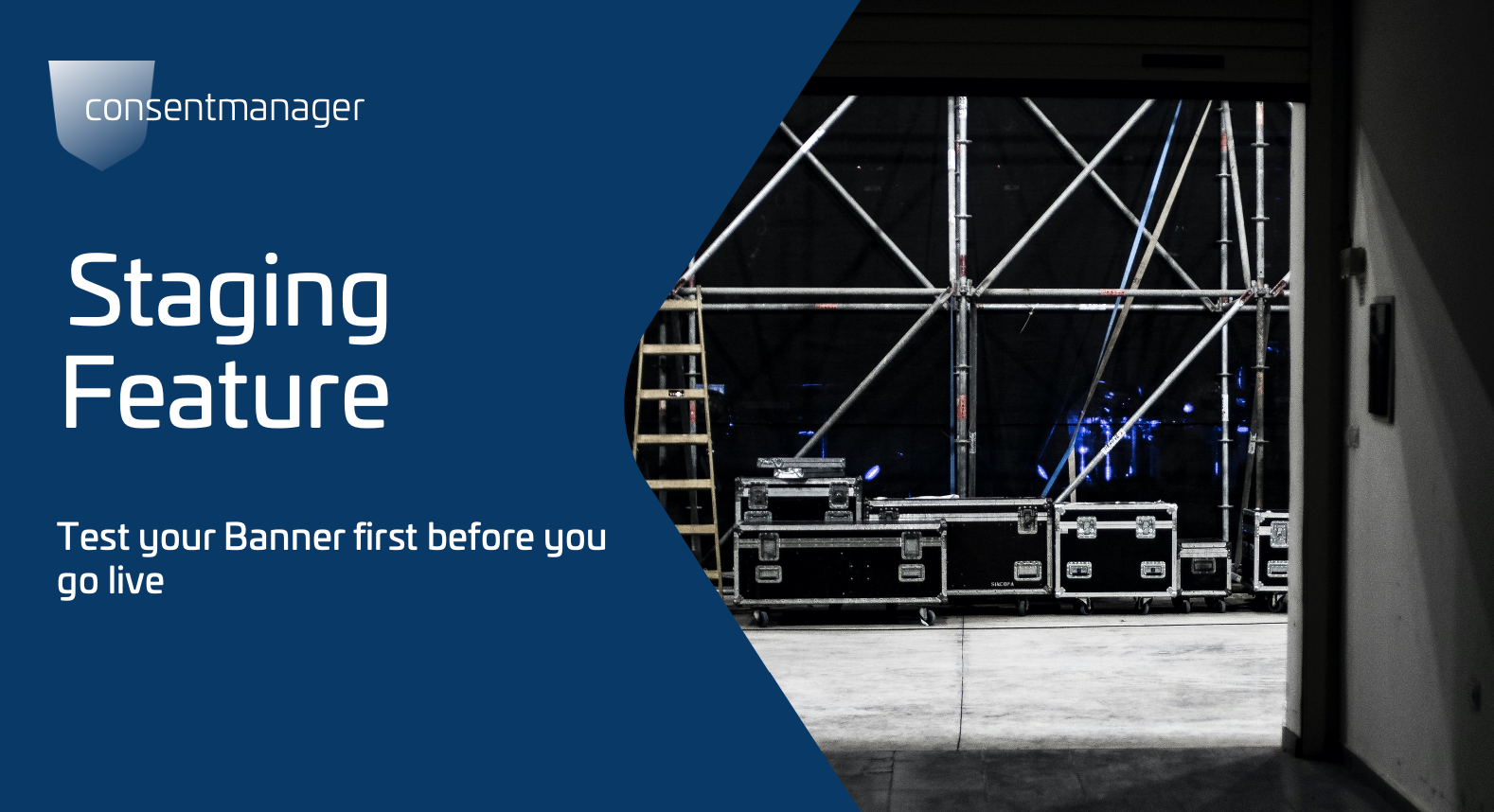  a stage with the words staging feature next to it
