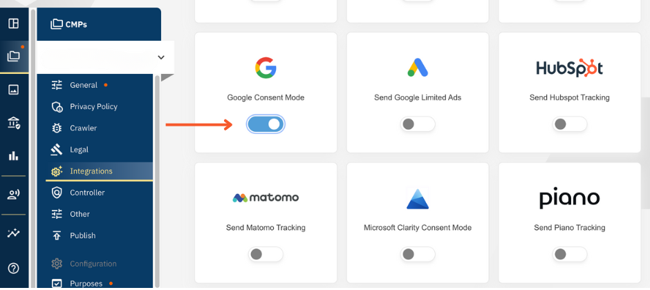 consentmanager CMP Dashboard Google Consent Mode Activation
