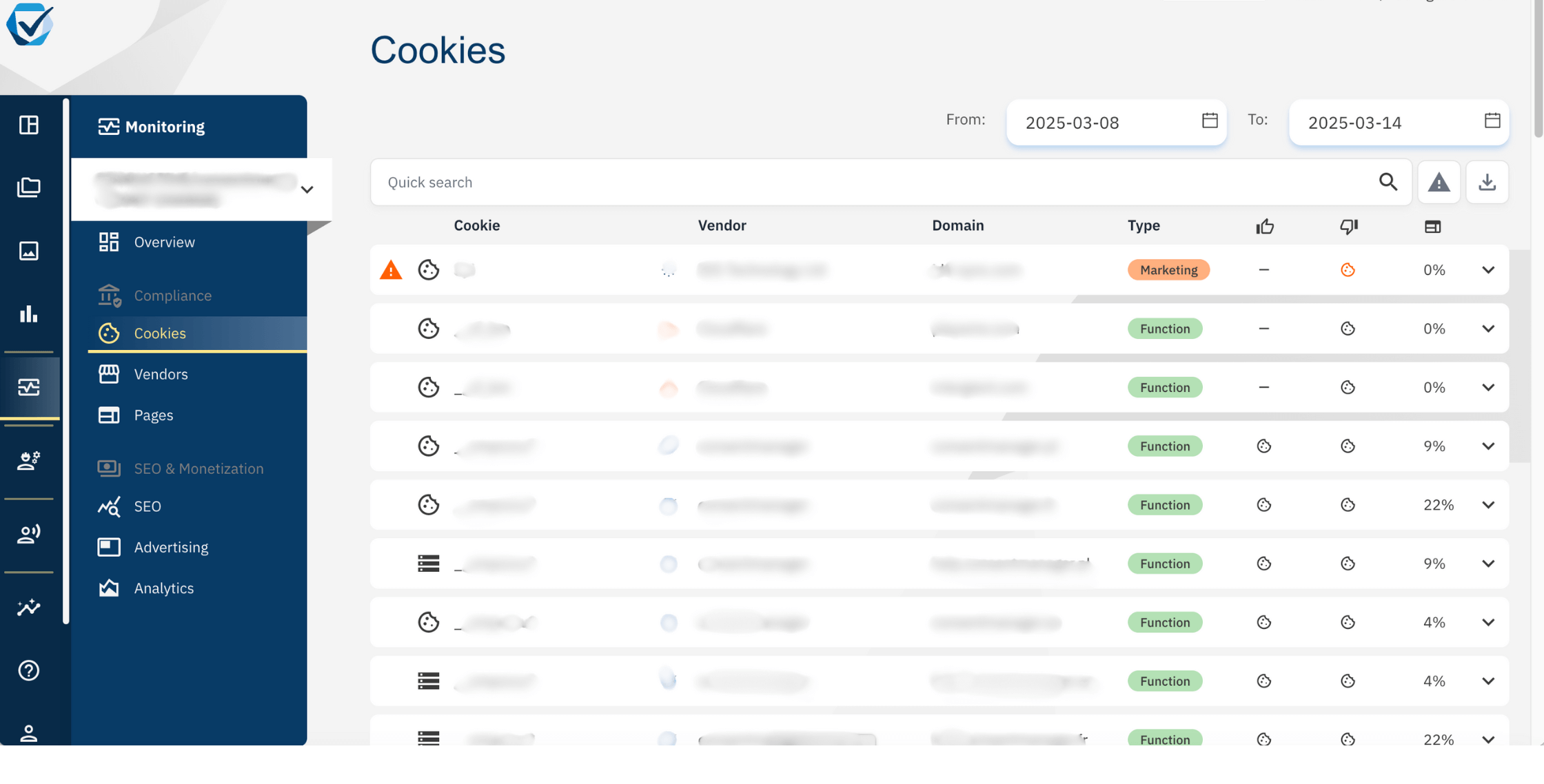 Screenshot cookies & vendors consentmanager