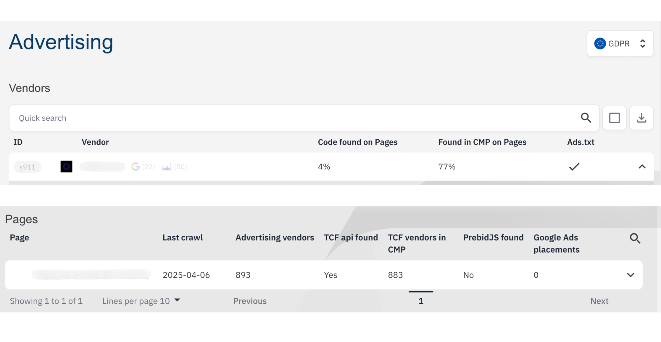Screenshot of Compliance Monitor Advertising Report