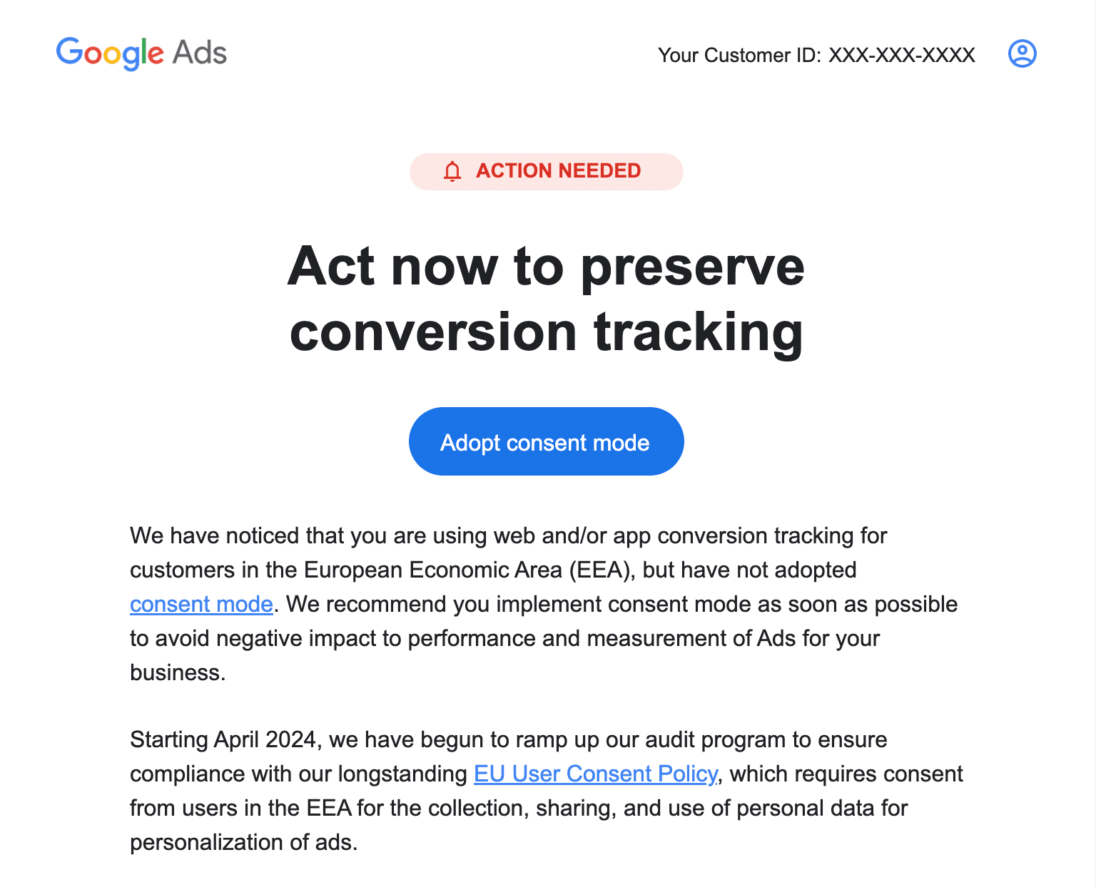 E-mail Screenshot - Google is enforcing GCM