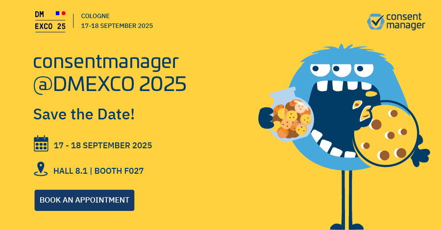 Grafik mit Text über die Standdetails von consentmanager auf der DMEXCO