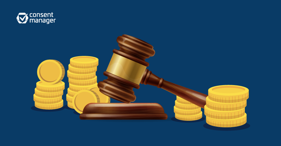 Graphic of coins and a wooden gavel 